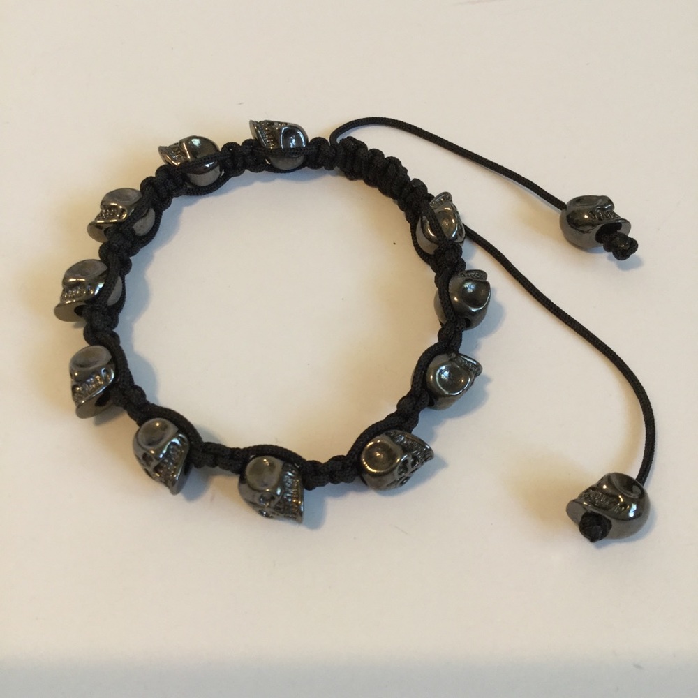Shamballah skull hematite bracelet adjustable rock goth mens womens